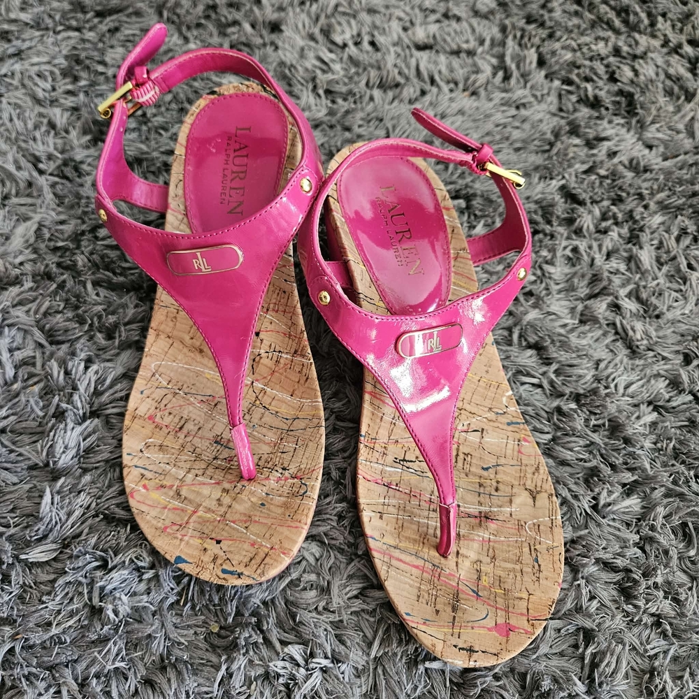 LAUREN Ralph Lauren Pink Cork Thong Sandals
